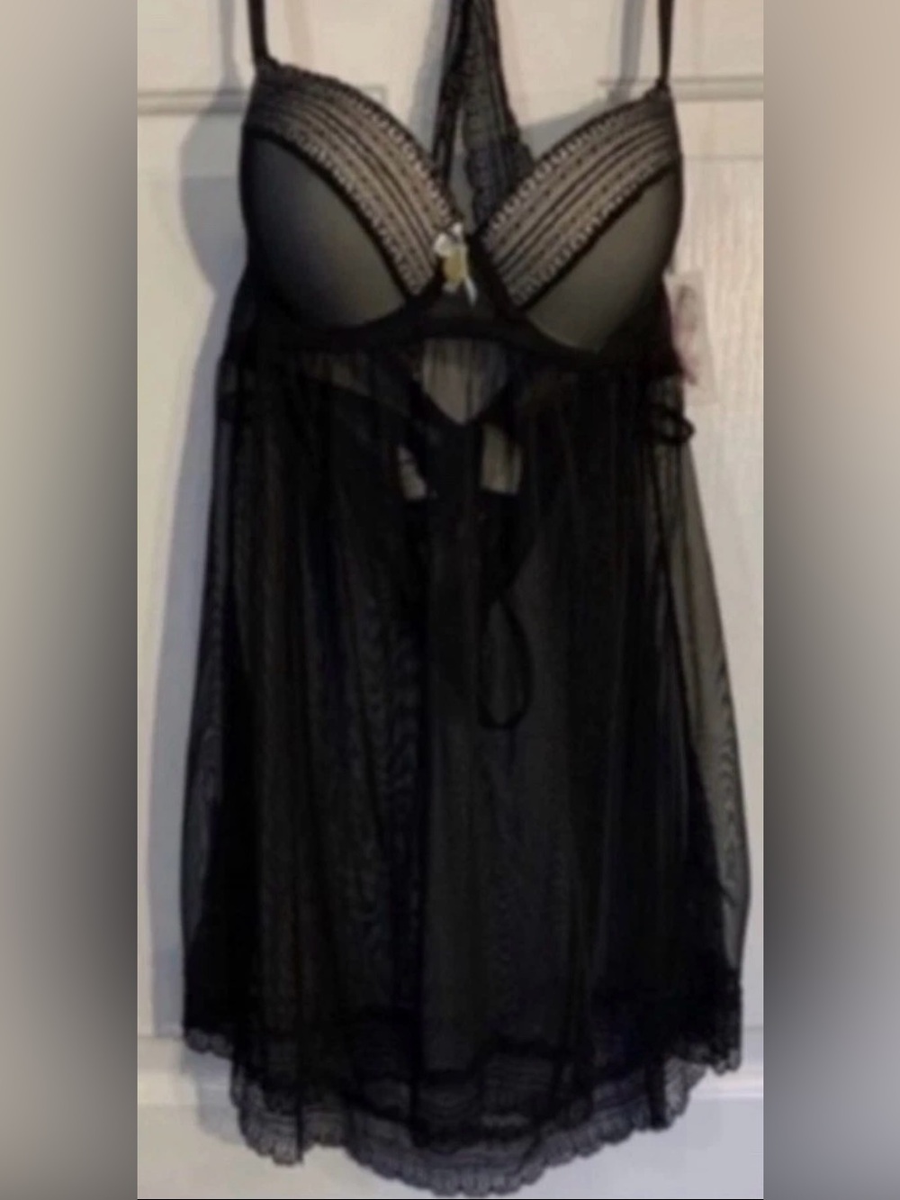 🎄🧑‍🎄 JESSICA SIMPSON Sheer Black Lace Racerback Babydoll Negligee Kim NWT S